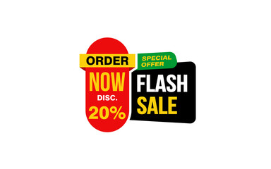 20 Percent FLASH SALE offer, clearance, promotion banner layout with sticker style. 
