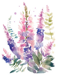 ルピナスの花の水彩イラスト／AI画像
