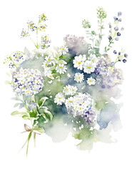 スイートアリッサムの花の水彩イラスト／AI画像