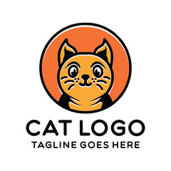 Cute Cat Pet Animal Monoline Logo Vector Vintage Emblem Design badge illustration Symbol Icon