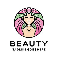 Beauty Girl Cosmetic Shop Monoline Logo Vector Vintage Emblem Design badge illustration Symbol Icon