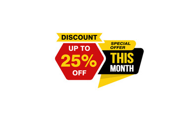 25 Percent THIS MONTH offer, clearance, promotion banner layout with sticker style. 
