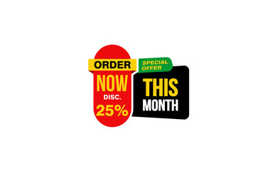 25 Percent THIS MONTH offer, clearance, promotion banner layout with sticker style. 
