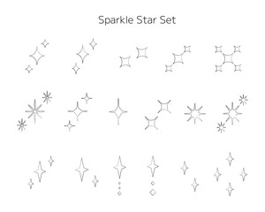 鉛筆で描いたようなかすれた線の輝く星のイラストセット　キラキラ