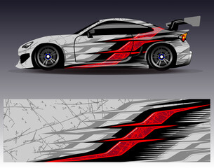 Obraz premium Car wrap design vector. Graphic abstract stripe racing background kit designs for wrap vehicle race car rally adventure and livery