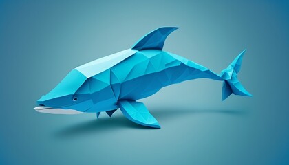Naklejka premium origami blue dolphin isolated on the background.