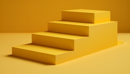 3d abstract yellow stair steps isolated on yellow background.