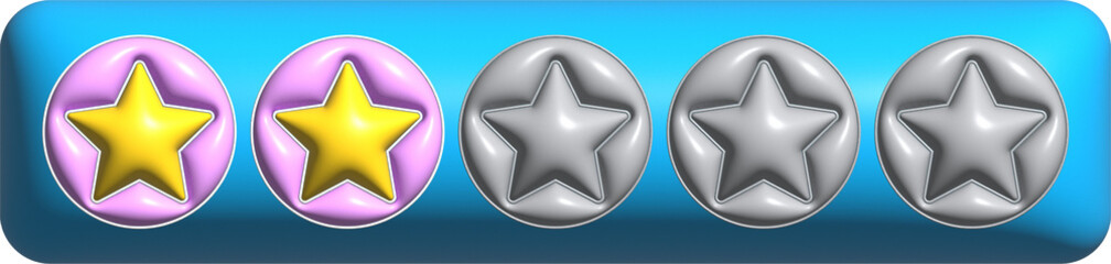 3d two star rating in the blue rectangle background