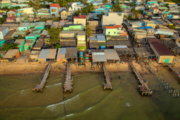 An Thoi Bay, Phu Quoc, with lovely tourist piers in the bright afternoon sun. This is a favorite destination for many European, Japanese and Korean tourists