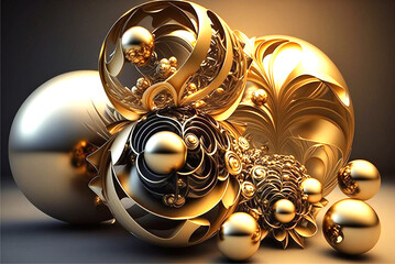 luxury Abstract background with golden dynamic 3d spheres.generative ai