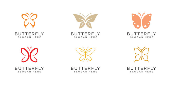 set of butterfly animal logo vector design