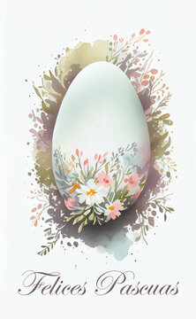 Felices Pascuas Easter egg template. Watercolor letterhead Generative ai