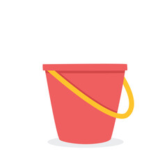 Water bucket in flat style vector illustration. Simple red plastic bucket with yellow handle for cleaning clipart cartoon style, hand drawn doodle style. Bucket side view vector design illustration © Vinh