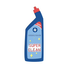 Toilet cleaner gel bottle in flat style vector illustration. Simple toilet cleaner disinfectant package clipart cartoon style, hand drawn doodle. Bathroom or toilet hygiene concept vector illustration