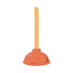 Plunger in flat style vector illustration. Simple toilet cleaning equipment plunger clipart cartoon style, hand drawn doodle style. Toilet plunger cute vector illustration. Drain cleaner tool