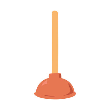 Plunger In Flat Style Vector Illustration. Simple Toilet Cleaning Equipment Plunger Clipart Cartoon Style, Hand Drawn Doodle Style. Toilet Plunger Cute Vector Illustration. Drain Cleaner Tool