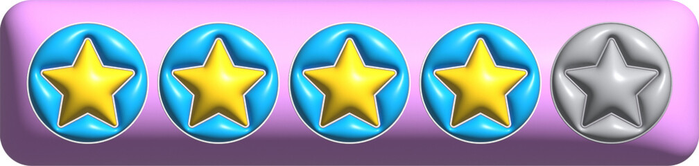 3d four star rating in the pink rectangle background