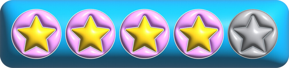 3d four star rating in the blue rectangle background