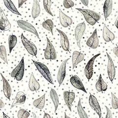 Obraz premium Abstract leaves blend repeat seamless pattern. Watercolor and digital drawing by hand. mixed media for textile design, packaging, wallpaper, banner design.