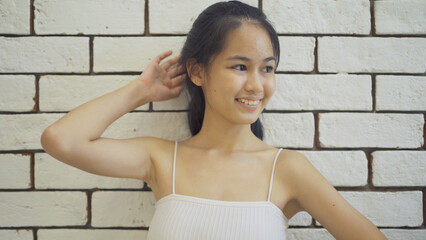 Portrait of happy smiling business, Asian Thai woman girl isolated, people lifestyle.