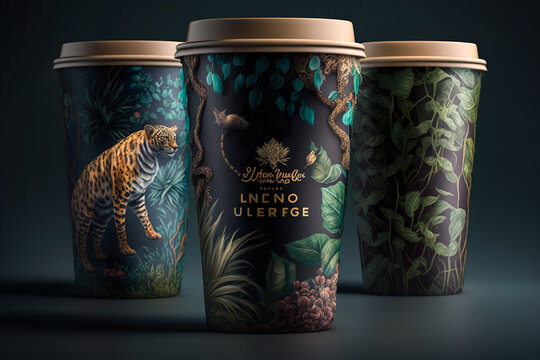 Cafe cup product a new jungle themed , package jungle design , Generate AI