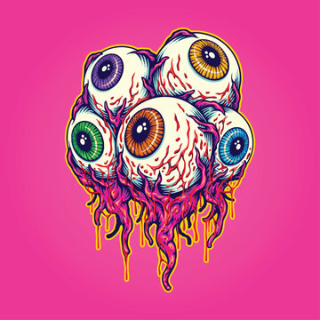 Scary eyeball zombie colorful logo cartoon illustrations vector for your work logo, merchandise t-shirt, stickers and label designs, poster, greeting cards advertising business company brands