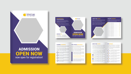 school admission bi fold brochure template, school bifold brochure, education school bifold brochure design