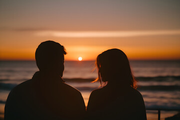 A couple in a sunset over the ocean with generative AI technology