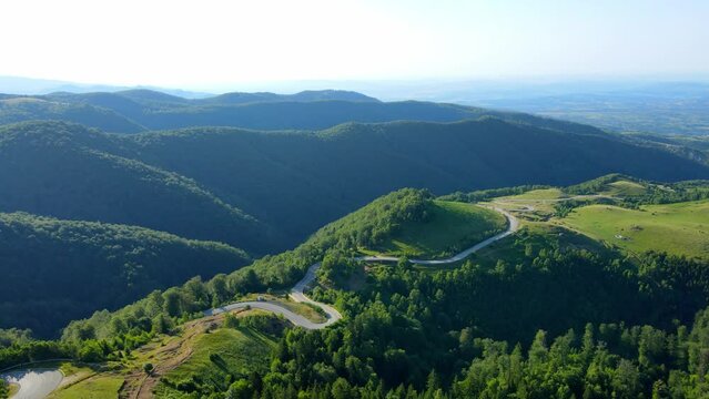 Aerial drone footage of a Romanian mountain road &ndash; Transalpina. It is a 148 km national road located in the Southern Carpathians of Romania and is one of the highest roads of the Carpathian Mountains.