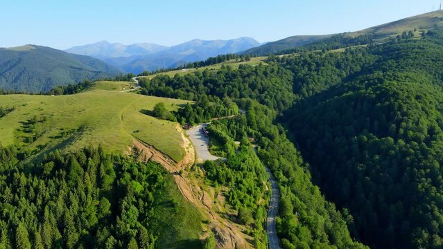 Aerial drone footage of a Romanian mountain road &ndash; Transalpina. It is a 148 km national road located in the Southern Carpathians of Romania and is one of the highest roads of the Carpathian Mountains.