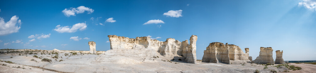 Fototapeta na wymiar Monument Rocks in Grove County, Kansas. The chalk rock formation is a listed National Natural Landmark.