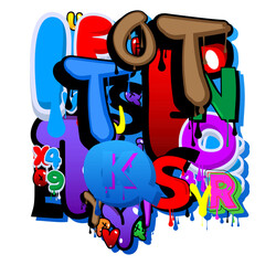 Graffiti Speech Bubble created with Letters. Abstract modern street art background performed in urban painting style on white.