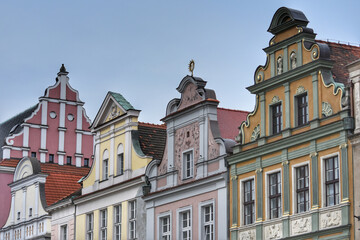 Fototapeta na wymiar Low angle view of historical buildings on Rynek in Poznan