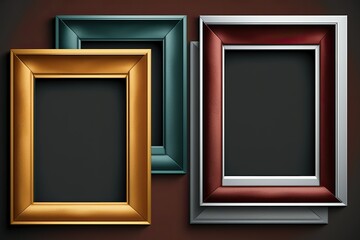 An example of a photo frame with a shadow on the background. Leather and metal have different textures. various hues and gloss. Generative AI
