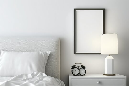 modern bedroom with side table light and bare frame. Generative AI