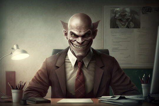 Evil boss with creepy smile