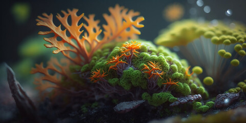 Fototapeta na wymiar Unique macro beautiful moss digital art design. wallpaper background.