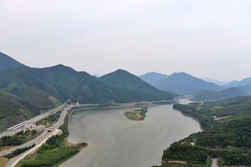 view of the river and mountains