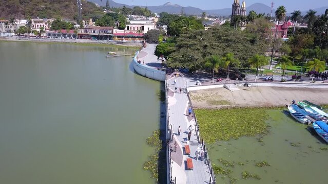 Backtracking Along Chapala's Malecon and Lighthouse with a Drone, Jalisco