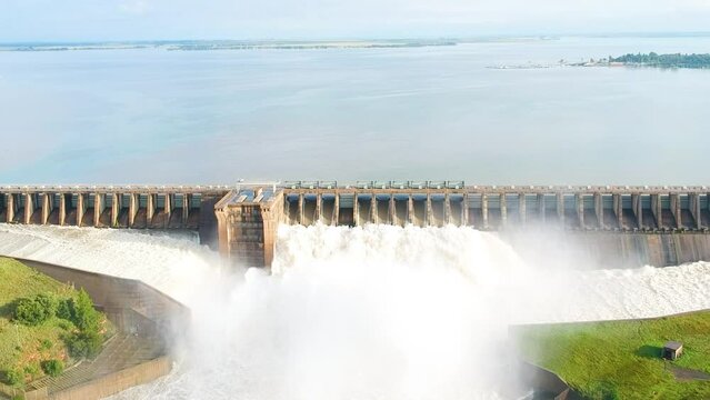 Dam wall overflowing from a gravity type dam, Vaal Dam South Africa,