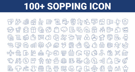 100 Shopping icons set. E-commerce icon collection. Online shopping thin line icons. Shop icons vector