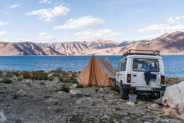 travel to Pangong lake in morning, Leh Ladakh, India
