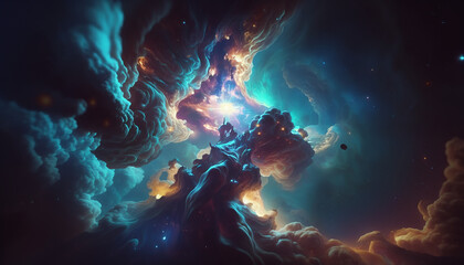 abstract graphic design nebula cloud in the space with blue and purple colors