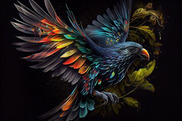 Obraz premium Illustration of a parrot flying. Generative AI