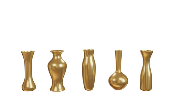set ceramic gold vase. Different forms of vases for interior design.