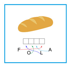 Puzzle game for children. Read the word: loaf. Vector illustration for kids education. Flat design
