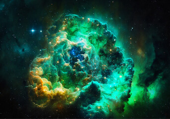 Obraz na płótnie Canvas luxury Large panoramic view of a colorful dark green nebula in space.generative ai