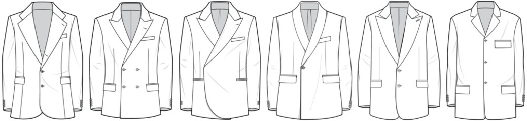 womens blazer jacket flat sketch vector technical cad drawing template - obrazy, fototapety, plakaty