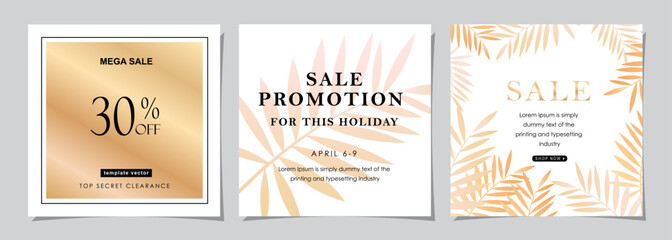 Naklejka premium Set for square web banner for social media post design template. summer sale promotion. discount backgrounds with tropical pattern. mobile apps advertising. 