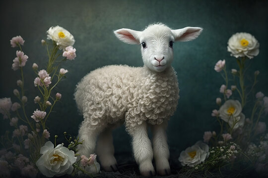 Easter baby lamb, Concept photo for Bible text about Jesus as sheepherder, created with Generative AI